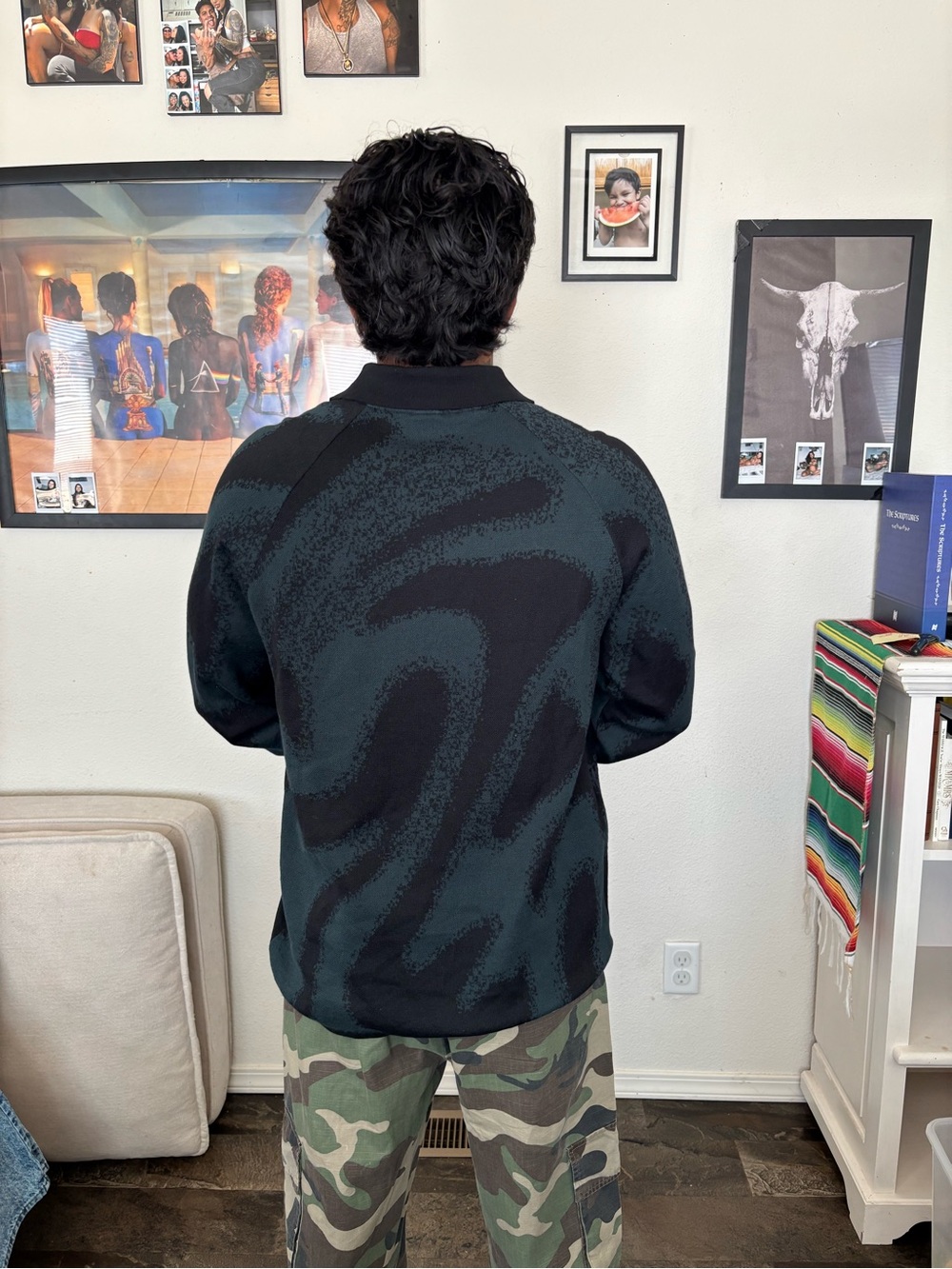 Nike Black & Dark Green Pullover Polo Sweatshirt with Yellow Swoosh - Picture 2 of 3